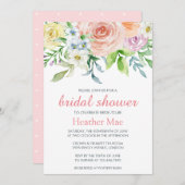 パステルかわいらしピンクウォーターカラーフローラブライダルシャワー 招待状 (正面/裏面)