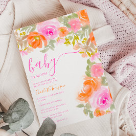 パステルかわいらしピンクオレンジ開花フローラ赤ちゃんシャワー 招待状