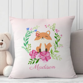 パステルかわいらしピンクガーリーフローラベビーフォックス子供部屋 クッション
