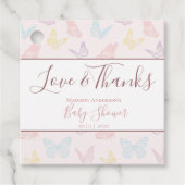 パステルかわいらしピンクバタフライ赤ちゃんシャワーありがとう フェイバータグ (正面)