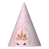 パステルかわいらしピンクフローラユニコーン誕生日 パーティーハット (正面)