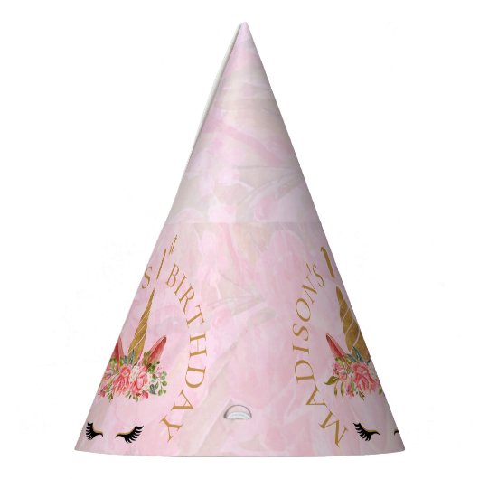 パステルかわいらしピンクフローラユニコーン誕生日 パーティーハット (左)