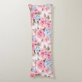 パステルかわいらしピンクホワイトブルー水彩花 ボディピロー (正面縦)