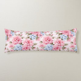 パステルかわいらしピンクホワイトブルー水彩花 ボディピロー