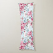パステルかわいらしピンクホワイトブルー水彩花 ボディピロー (正面縦)