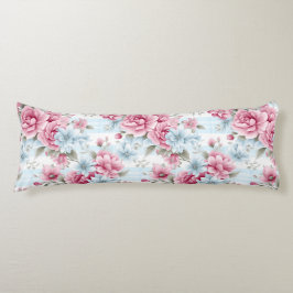パステルかわいらしピンクホワイトブルー水彩花 ボディピロー