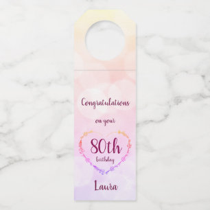 パステルかわいらしピンク80歳の誕生日デザイン ボトルネックタグ