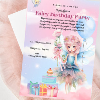パステルかわいらしフェアリー誕生日パーティーの招待 招待状