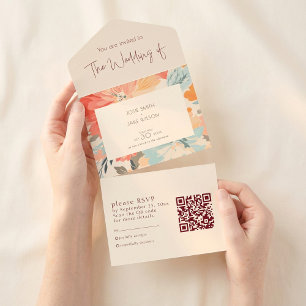 パステルかわいらしフラワーズ結婚式招待状とRSVP オールインワン招待状