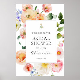 パステルかわいらしフローラウェルカムブライダルシャワー ポスター