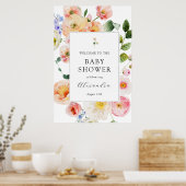 パステルかわいらしフローラウェルカムベビーシャワー ポスター (キッチン)