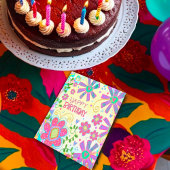 パステルかわいらしフローラハッピーバースデートレンディー カード