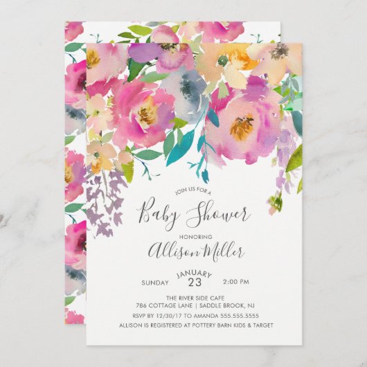 パステルかわいらしフローラベビーシャワー招待状 招待状 (正面/裏面)