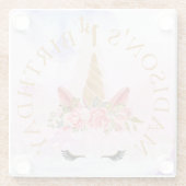 パステルかわいらしフローラユニコーン誕生日パーティーの好意 ガラスコースター (裏面)