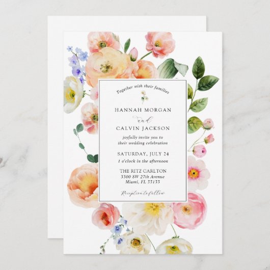 パステルかわいらしフローラ結婚ズ 招待状 (正面/裏面)