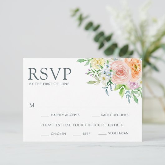 パステルかわいらしフローラ食事チョイス結婚ズ 出欠カード (スタンド正面)