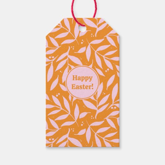 パステルかわいらしブランチ – オレンジとピンクのイースター ギフトタグ (正面)