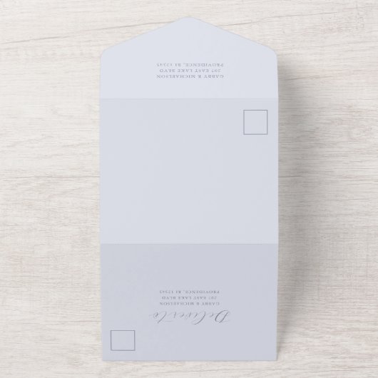 パステルかわいらしブルーウォーターカラーフローラ結婚ズ オールインワン招待状 (外側)