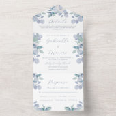 パステルかわいらしブルーウォーターカラーフローラ結婚ズ オールインワン招待状 (内側)
