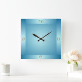 パステルかわいらしブルーボーダー>プレインキッチンクロック スクエア壁時計 (ホーム)
