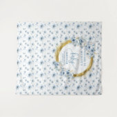 パステルかわいらしブルー花金ゴールド赤ちゃんシャワーバナー タペストリー (正面(横))