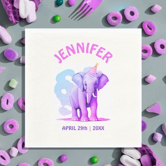 パステルかわいらしベビーピンクパープルエレファントウォータカラー スタンダードランチョンナプキン
