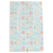 パステルかわいらしラブ&フラワーパターン ミディアムペーパーバッグ (正面)