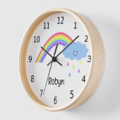 パステルかわいらしレインボーと雨パーソナライズされた。 壁時計 (傾斜)