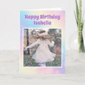 パステルかわいらしレインボーカスタム誕生日ガールフォト カード (正面)