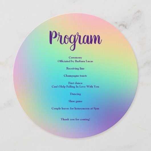 パステルかわいらしレインボーグラデーション結婚式 プログラム (正面)