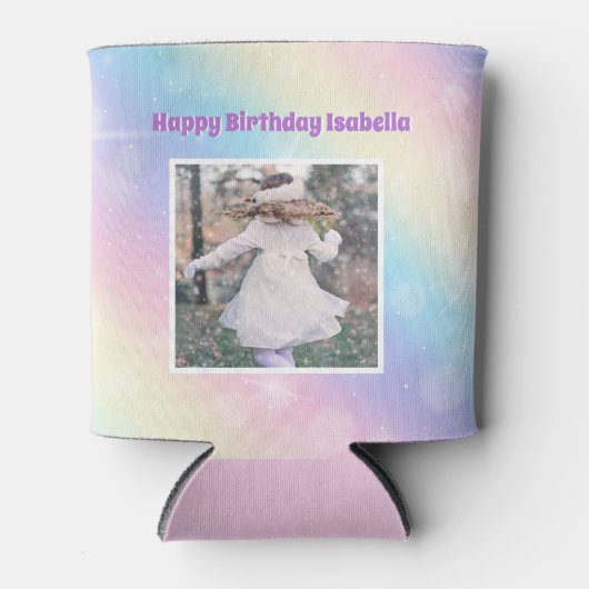 パステルかわいらしレインボースパークルガールズバースデーパーティー 缶クーラー (正面)