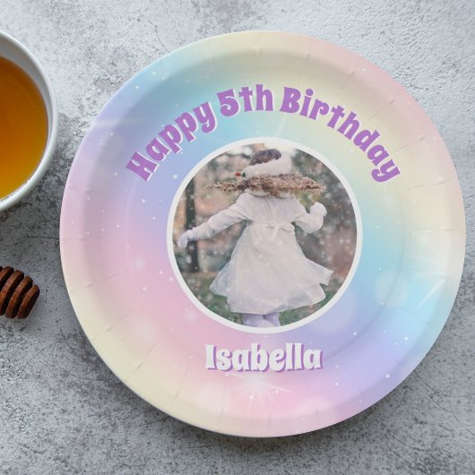 パステルかわいらしレインボースパークル子供の誕生日パーティー ペーパープレート