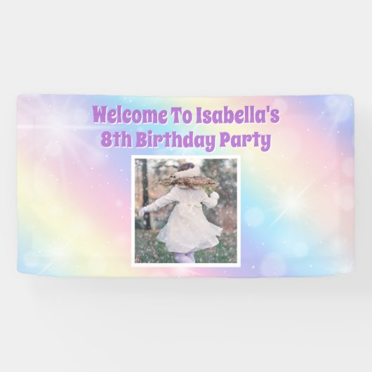 パステルかわいらしレインボーフォトガールズバースデーパーティー 横断幕 (横)