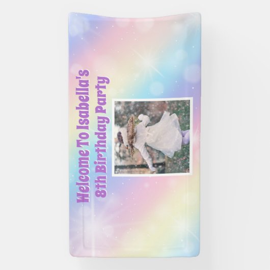 パステルかわいらしレインボーフォトガールズバースデーパーティー 横断幕 (縦)