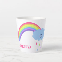 パステルかわいらしレインボー，雲，雨滴，あなたの名前 カフェラテマグ