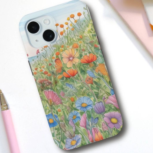 パステルかわいらしワイルドフラワーの水彩草原 Case-Mate iPhoneケース