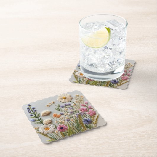 パステルかわいらしワイルドフラワー刺繍 ペーパーコースター (インサイチュ)