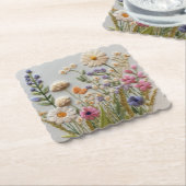 パステルかわいらしワイルドフラワー刺繍 ペーパーコースター (アングル)