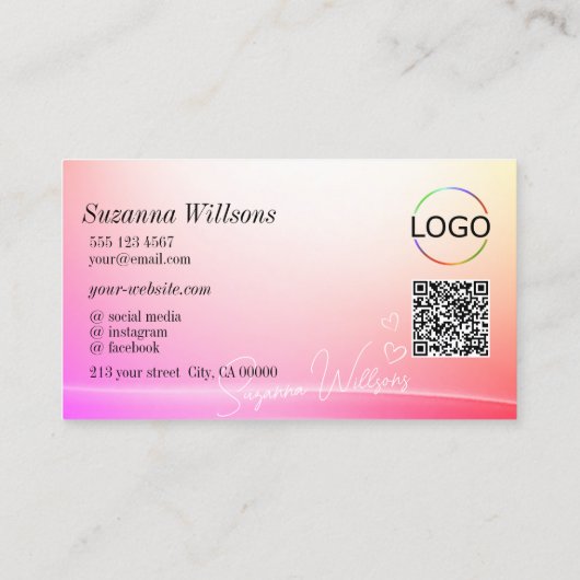 パステルかわいらし曲カラフル式デコールロゴQRコード 名刺 (裏面)