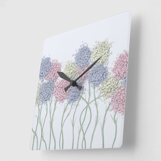 パステルかわいらし色花 スクエア壁時計 (傾斜)