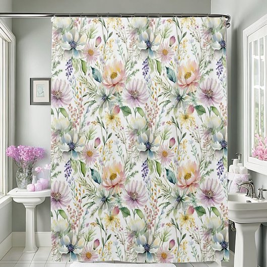 パステルかわいらし花の柄 シャワーカーテン