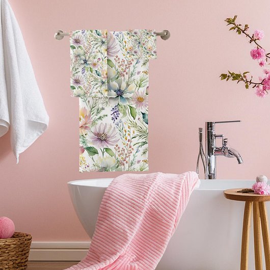 パステルかわいらし花の柄 バスタオルセット