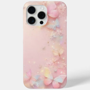 パステルきらめくブルーとピンクバタフライiPhone C iPhone 15 Pro Maxケース