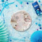 パステルで可愛いハチフローラ背景 ペーパープレート (パーティー)