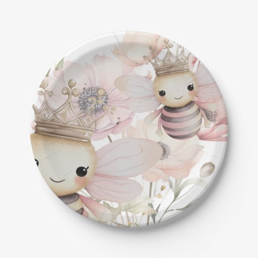 パステルで可愛いハチフローラ背景 ペーパープレート (正面)