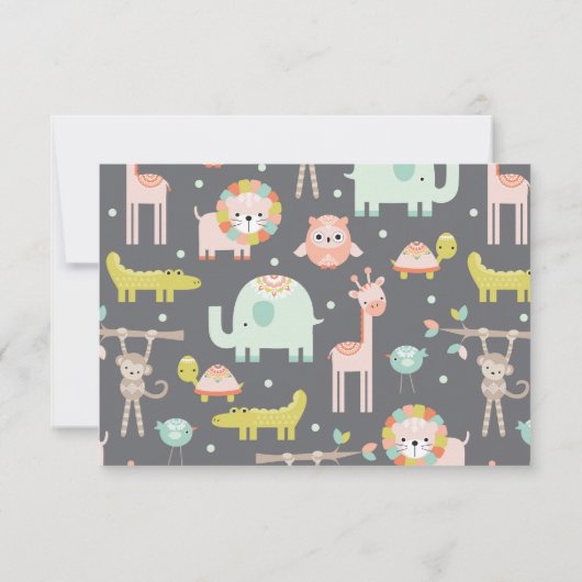 パステルで可愛い野生動物ベイビーシャワーありがとう 招待状 (裏面)