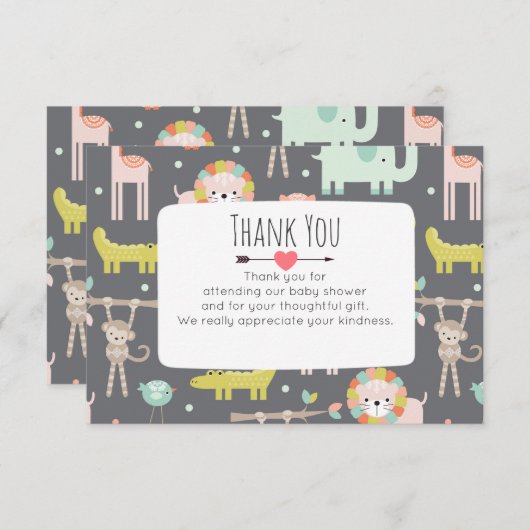 パステルで可愛い野生動物ベイビーシャワーありがとう 招待状 (正面/裏面)