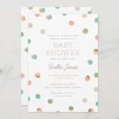 パステルと銅フェイク水玉模様ベビーシャワー 招待状 (正面/裏面)
