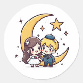 パステルな天体ウェディングカップル - かわいいスタイル ラウンドシール (正面)