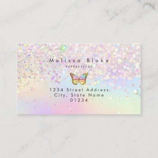 パステルにバタフライフェイクロゴグリッターデザイン 名刺 (裏面)